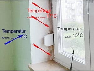 Schimmel Fensterleibung Bauteilversagen wegen der Kältebrücke infolge mangelhaftem Fenstereinbau